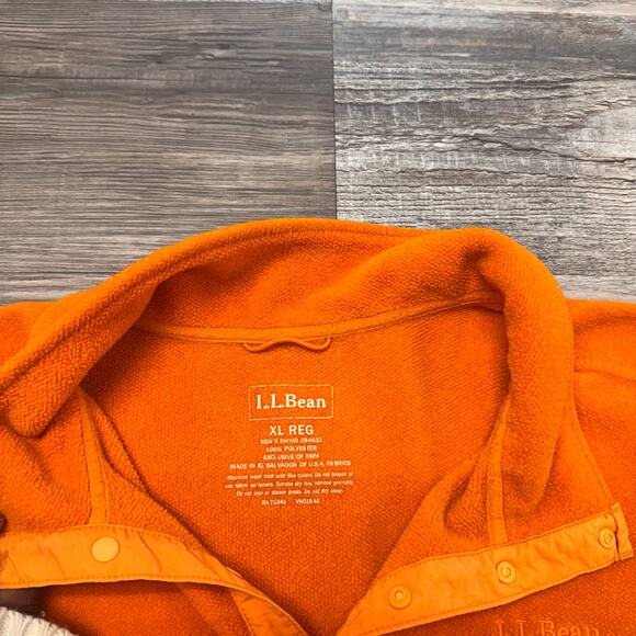 LL Bean Orange Men XL Regular Zipper Pocket Quarter Snap Fleece Polartec Jacket - Picture 4 of 10